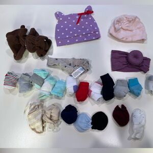 Lot of baby socks and accessories